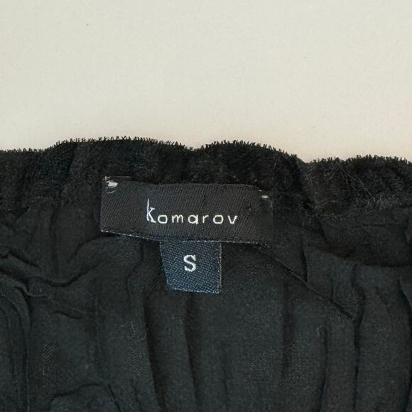 Komarov Beaded Neck Long-Sleeve Tunic Top Crinkled Sheer Fabric Black | Small - Picture 10 of 12